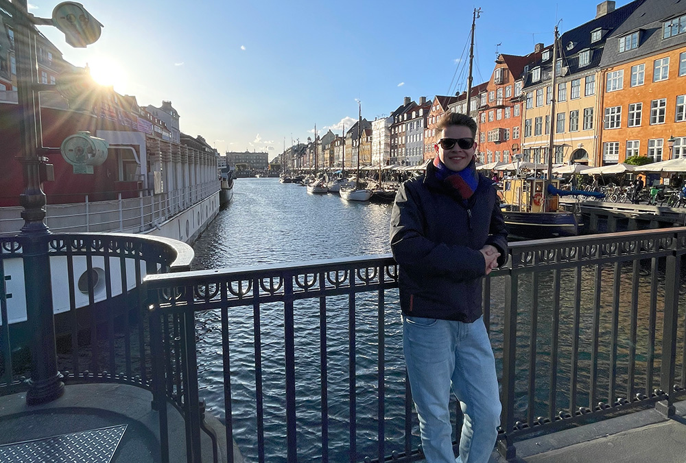 Image of Tyler on a bridge in Copenhagen