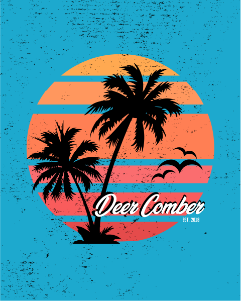 Deer Comber Poster with sun and palm trees